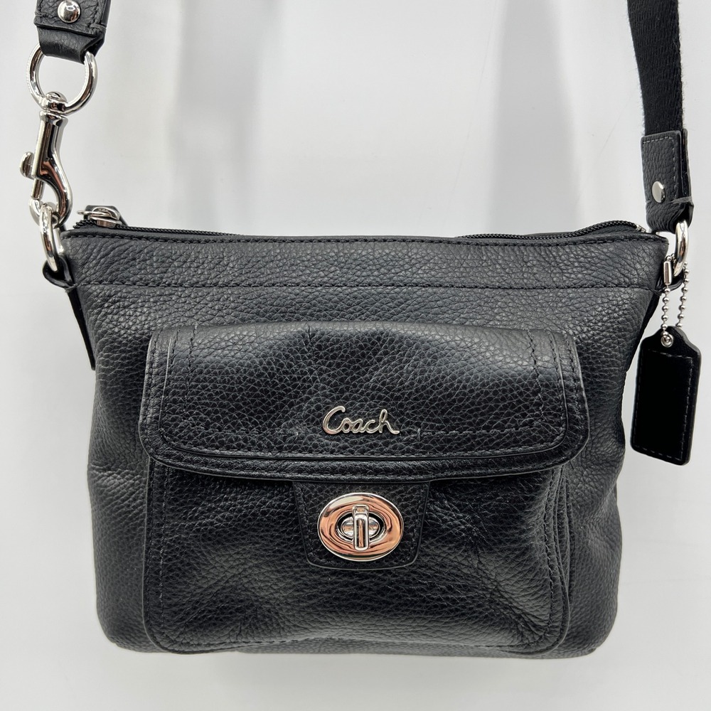 Coach Crossbody Bag Small Black Turnlock Leather Messenger Travel Swingpack